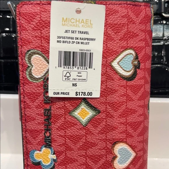 MICHAEL KORS Jet Set Md Printed Signature Logo Bifold Wallet
Dark Raspberry 
NWT - Picture 10 of 16